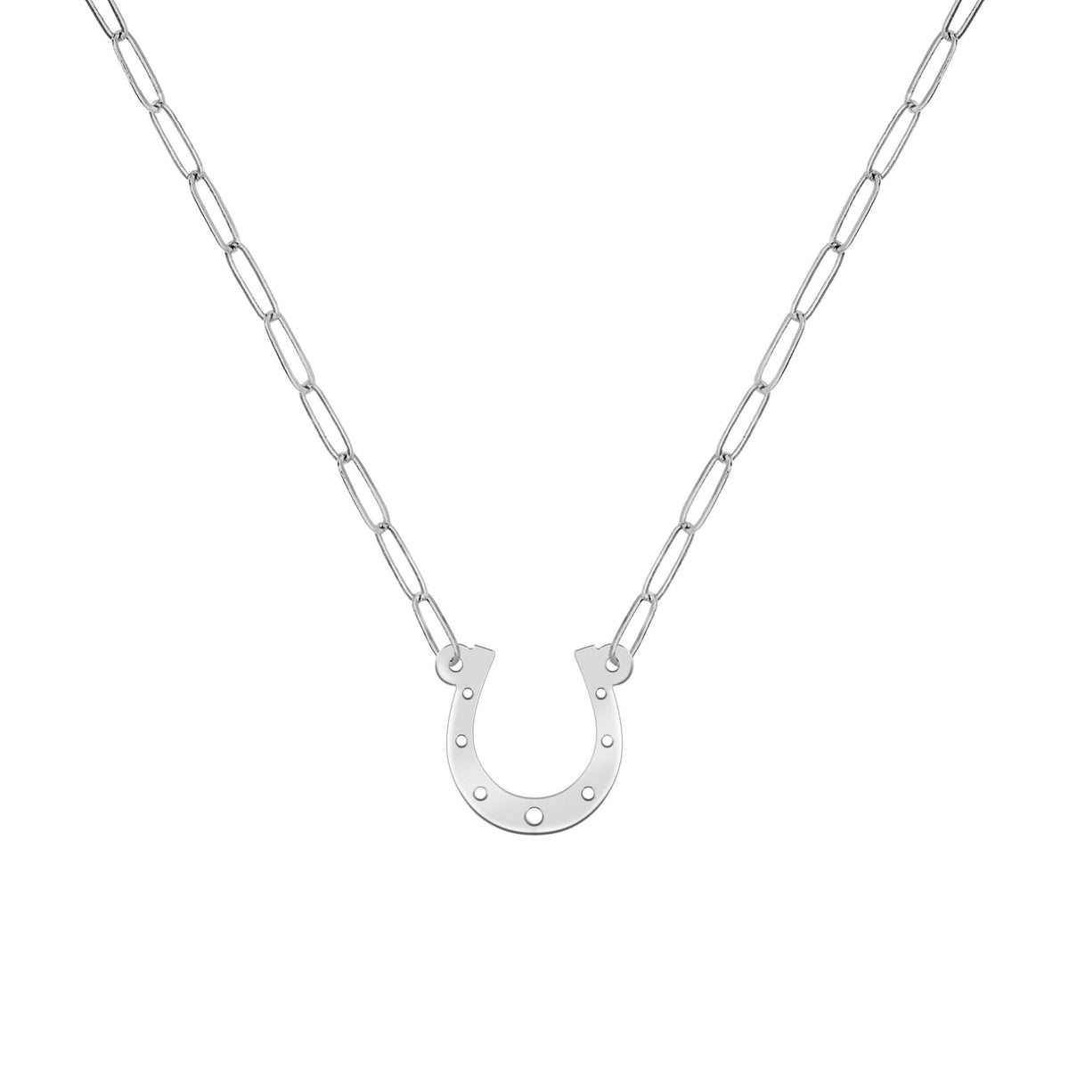 Large Flat Horseshoe Necklace with Adelaide Mini Chain in 14k Gold