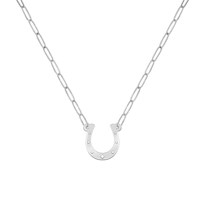 Large Flat Horseshoe Necklace with Adelaide Mini Chain in 14k Gold