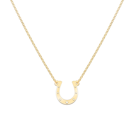 Large Flat Horseshoe Necklace in 14k Gold