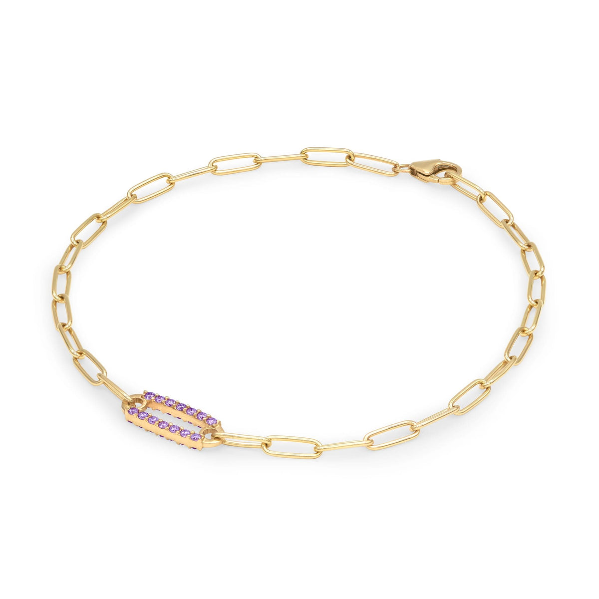 Adelaide 1 Pavé Amethyst Link Bracelet in 14k Gold (February)