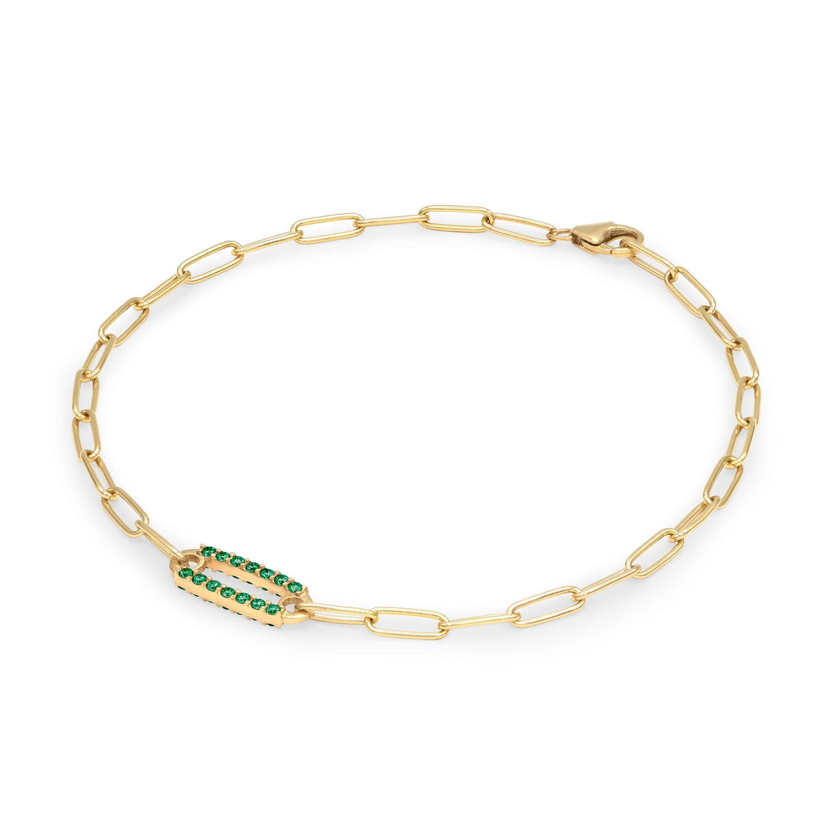 Adelaide 1 Pavé Emerald Link Bracelet in 14k Gold (May)