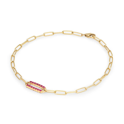 Adelaide 1 Pavé Ruby Link Bracelet in 14k Gold (July)