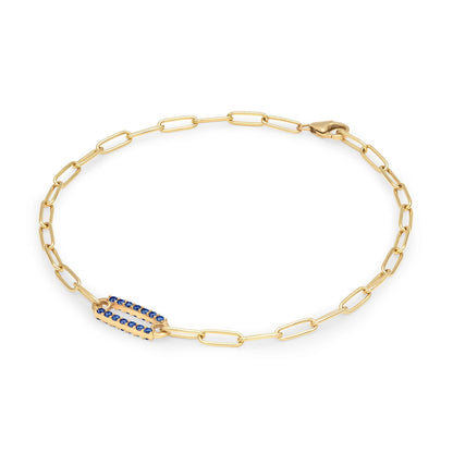 Adelaide 1 Pavé Sapphire Link Bracelet in 14k Gold (September)