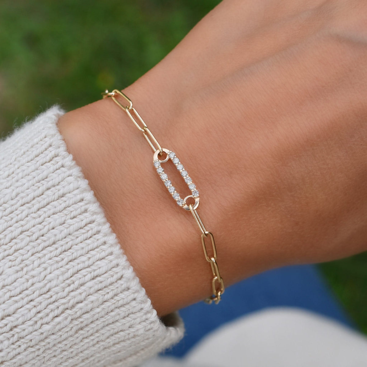 Adelaide 1 Pavé Birthstone Link Bracelet in 14k Gold