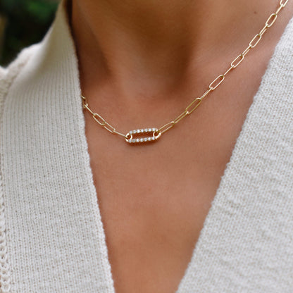 Adelaide 1 Pavé Diamond Link Necklace in 14k Gold (April)