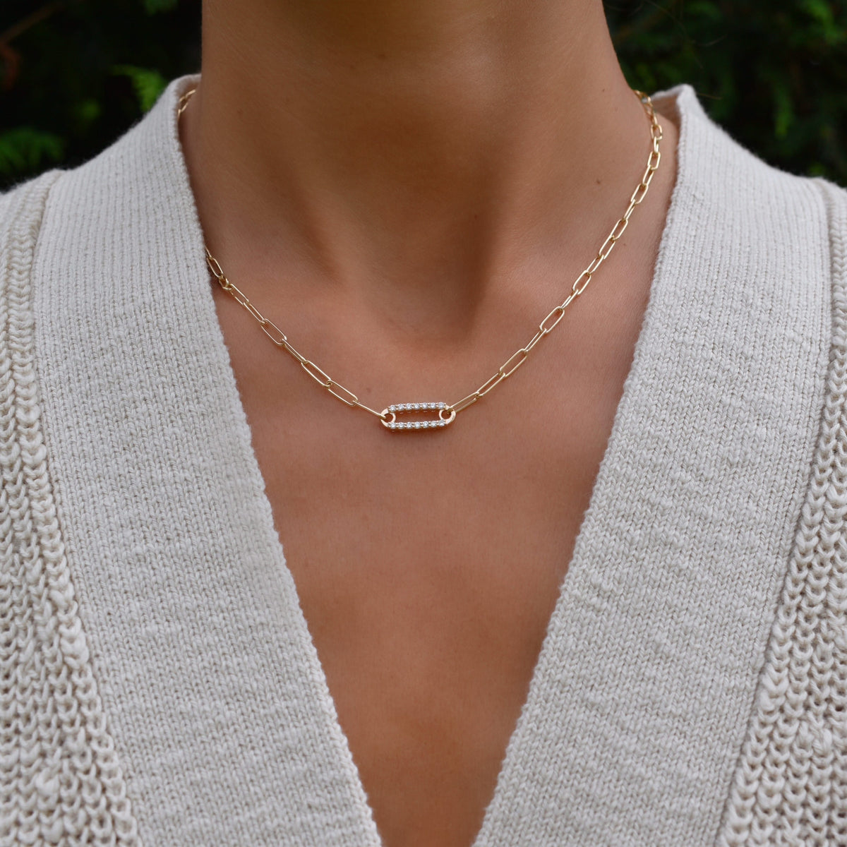 Adelaide 1 Pavé Diamond Link Necklace in 14k Gold (April)