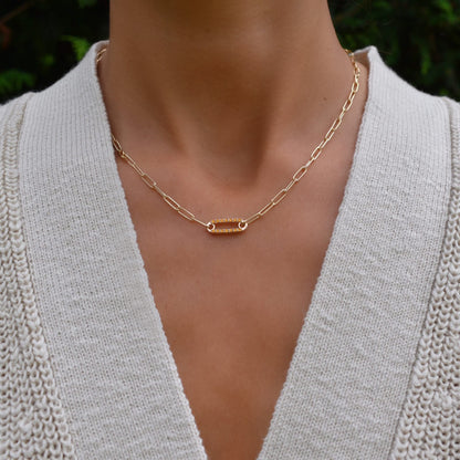 Adelaide 1 Pavé Citrine Link Necklace in 14k Gold (November)