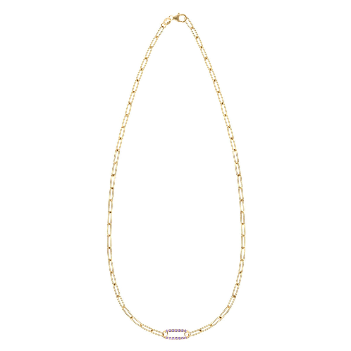 Adelaide 1 Pavé Amethyst Link Necklace in 14k Gold (February)