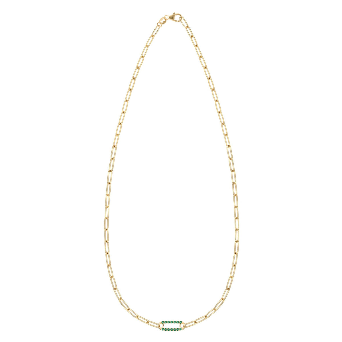 Adelaide 1 Pavé Emerald Link Necklace in 14k Gold (May)
