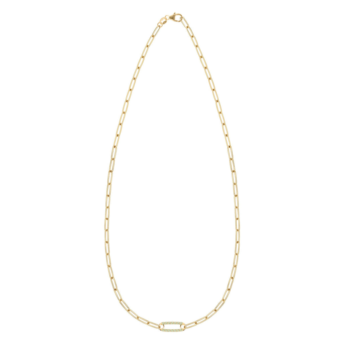 Adelaide 1 Pavé Peridot Link Necklace in 14k Gold (August)