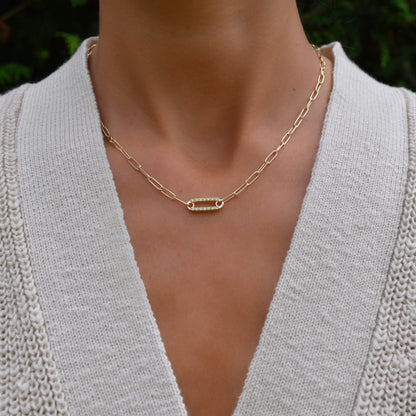 Adelaide 1 Pavé Peridot Link Necklace in 14k Gold (August)
