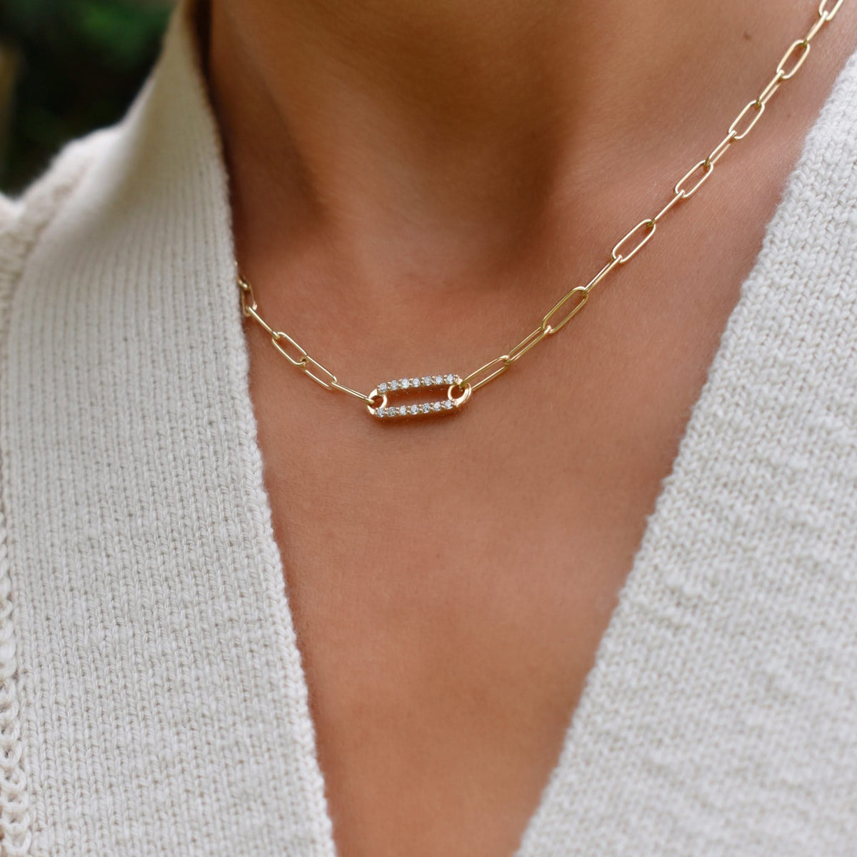 Adelaide 1 Pavé Birthstone Link Necklace in 14k Gold