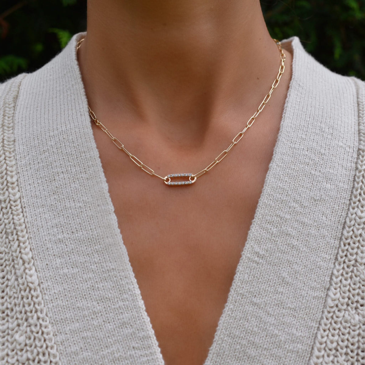 Adelaide 1 Pavé Birthstone Link Necklace in 14k Gold