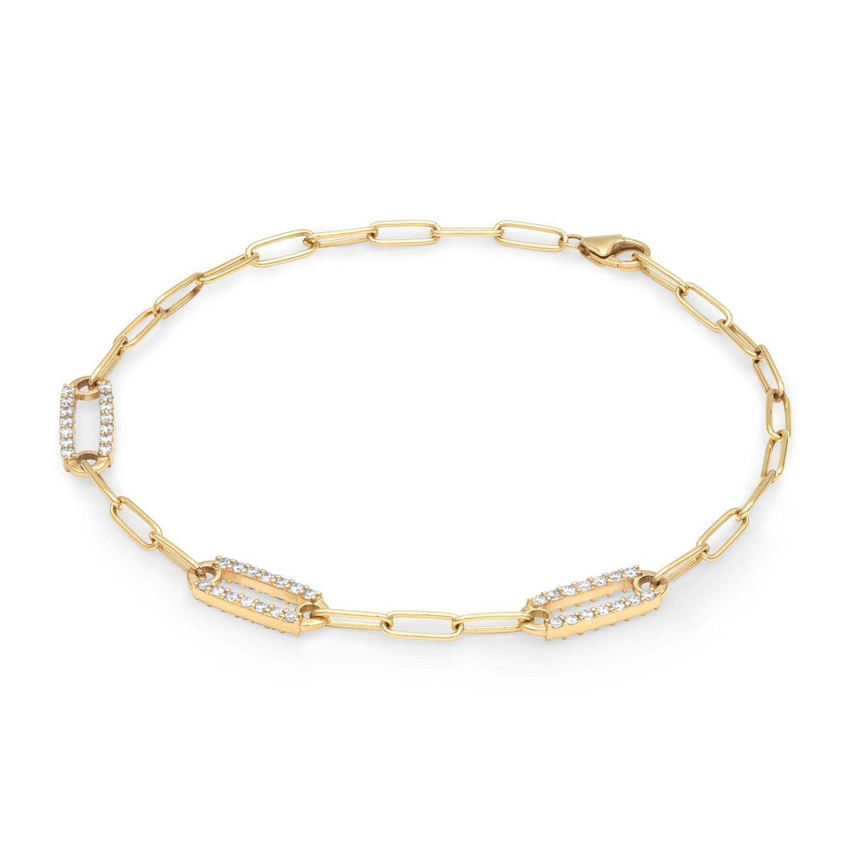 Adelaide 3 Pavé Birthstone Link Bracelet in 14k Gold