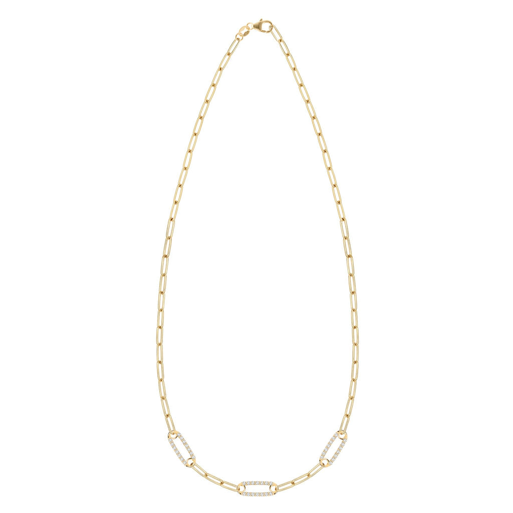 Adelaide 3 Pavé Birthstone Link Necklace in 14k Gold