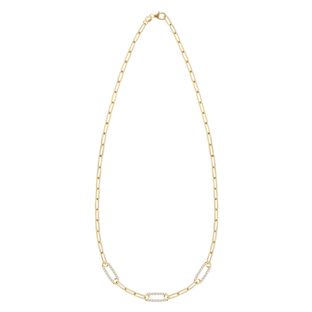 Adelaide 3 Pavé Birthstone Link Necklace in 14k Gold