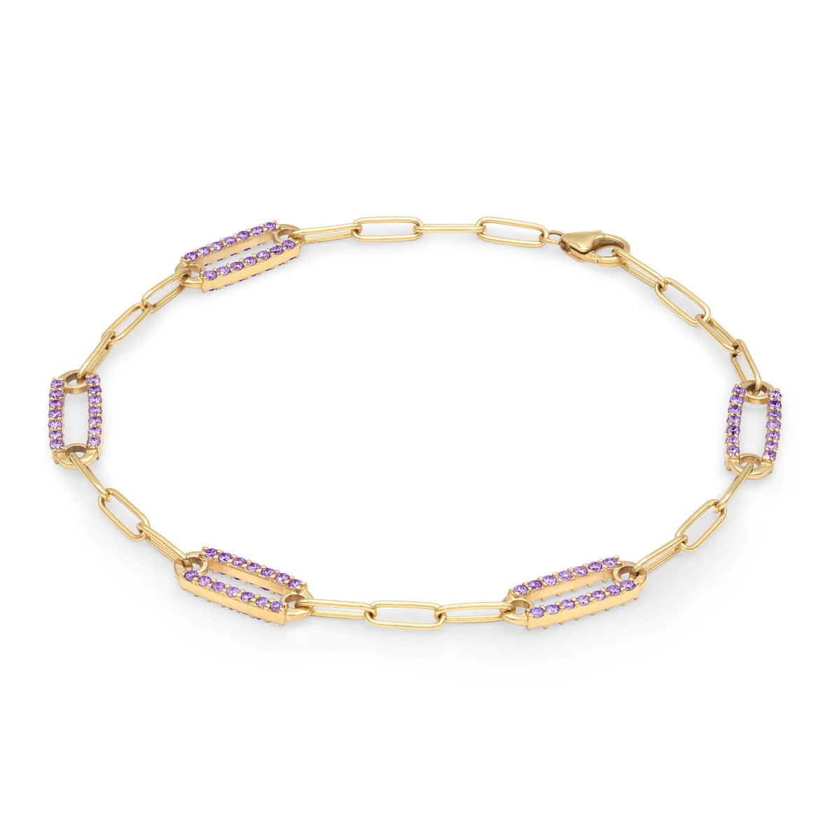 Adelaide 5 Pavé Amethyst Link Bracelet in 14k Gold (February)