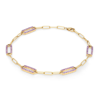 Adelaide 5 Pavé Amethyst Link Bracelet in 14k Gold (February)