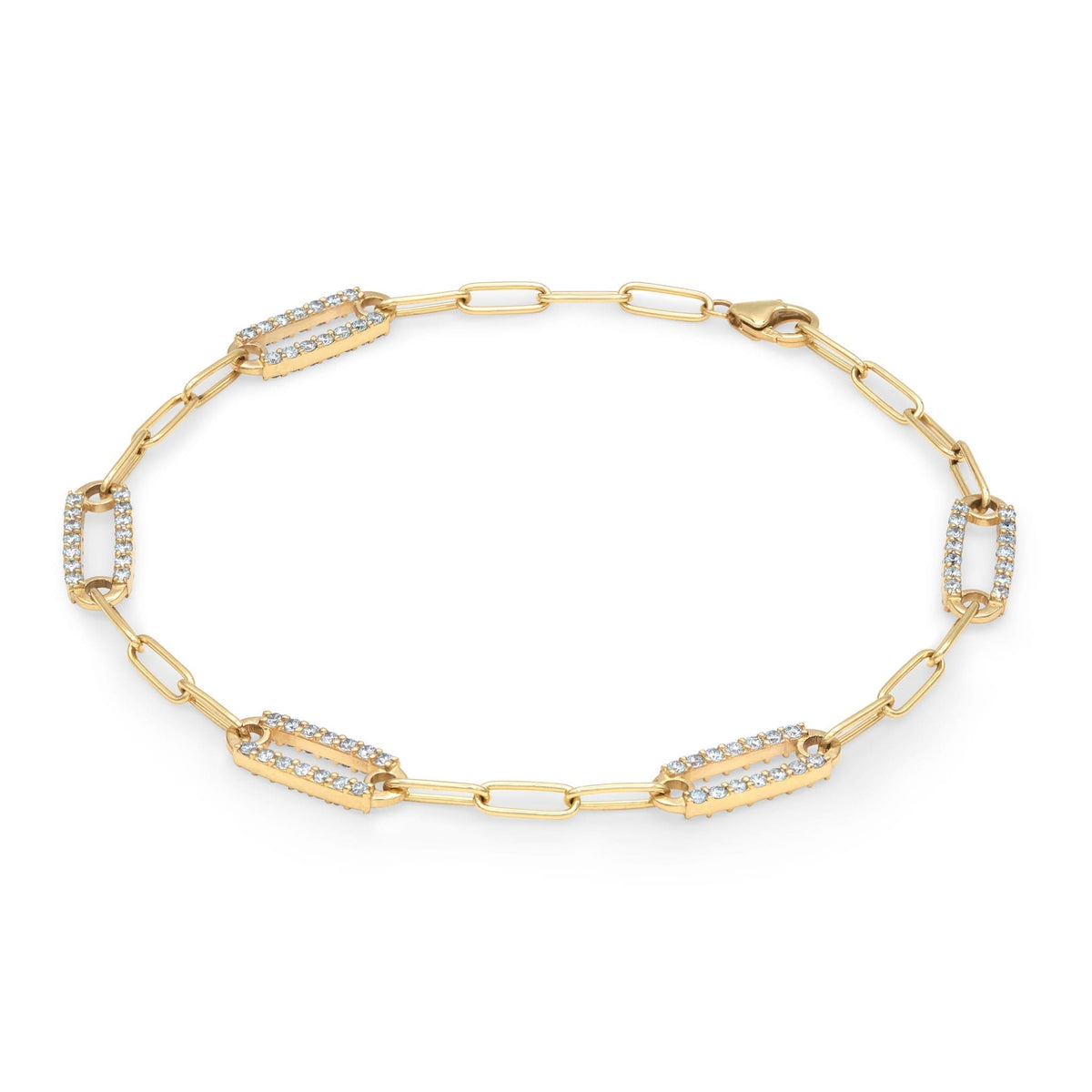 Adelaide 5 Pavé Aquamarine Link Bracelet in 14k Gold (March)