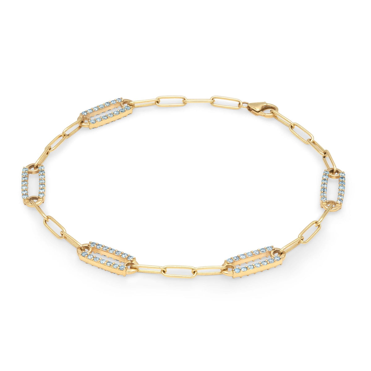 Adelaide 5 Pavé Nantucket Blue Topaz Link Bracelet in 14k Gold (December)