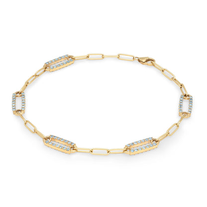 Adelaide 5 Pavé Nantucket Blue Topaz Link Bracelet in 14k Gold (December)