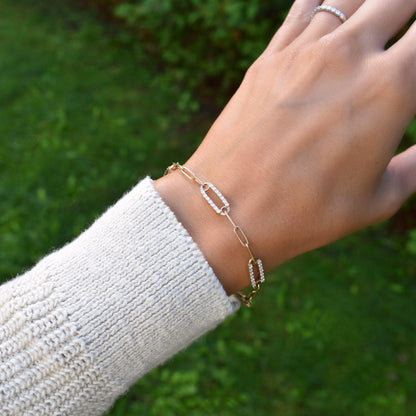 Adelaide 5 Pavé Diamond Link Bracelet in 14k Gold (April)
