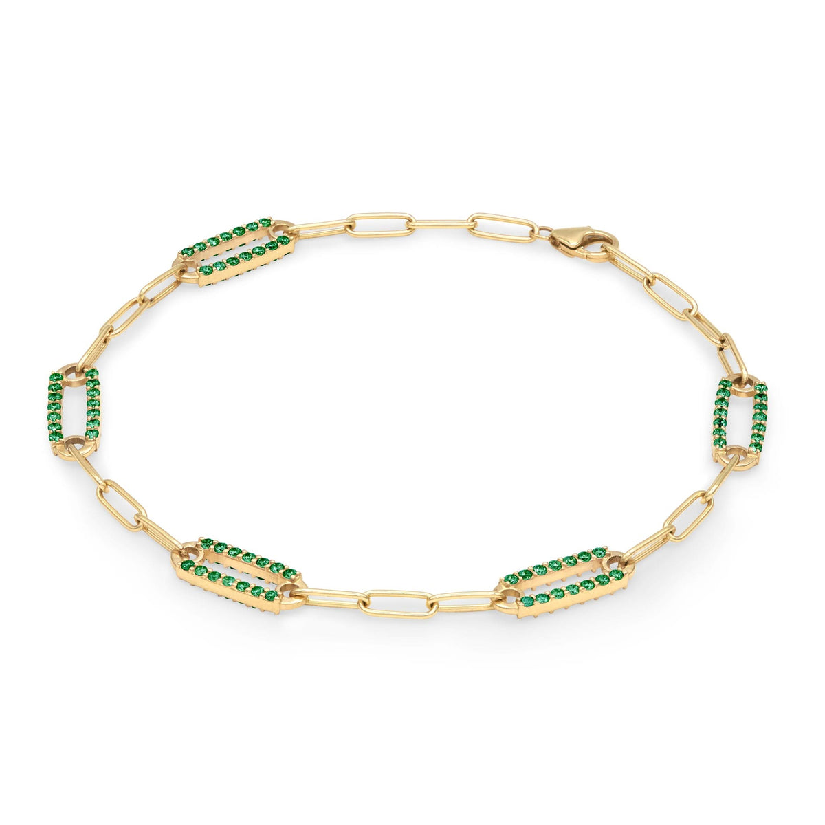Adelaide 5 Pavé Emerald Link Bracelet in 14k Gold (May)