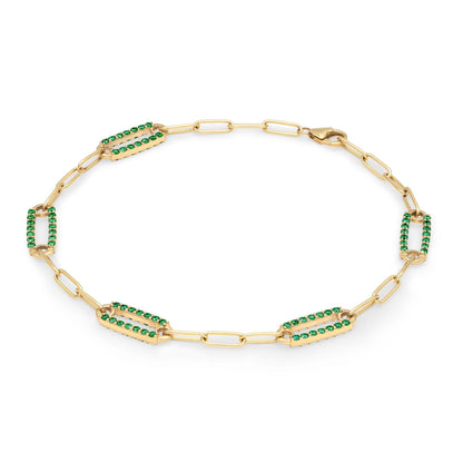 Adelaide 5 Pavé Emerald Link Bracelet in 14k Gold (May)