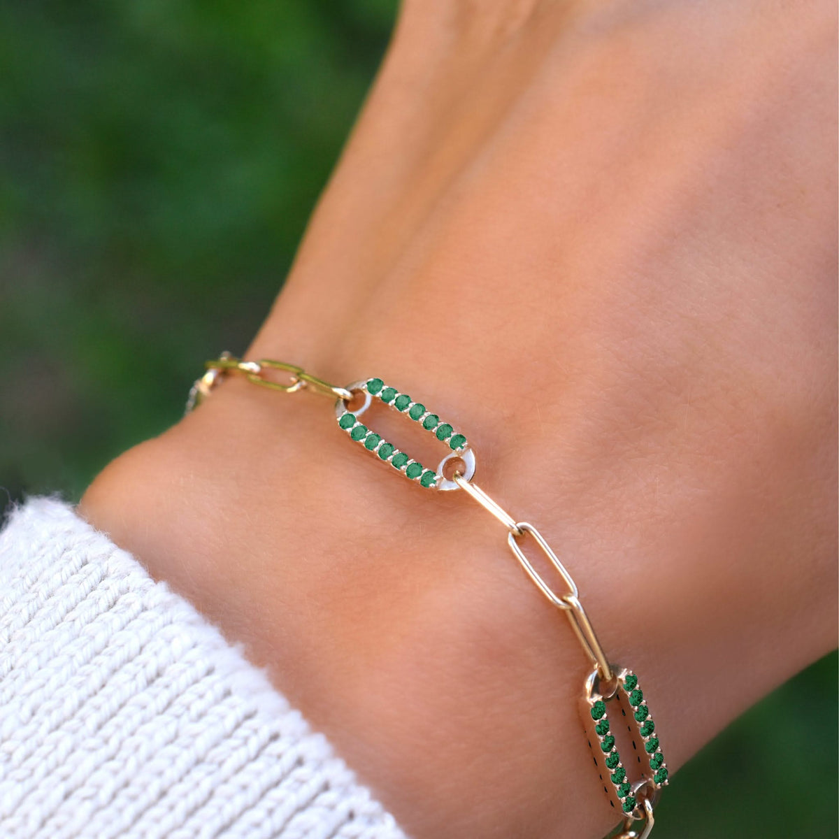 Adelaide 5 Pavé Emerald Link Bracelet in 14k Gold (May)