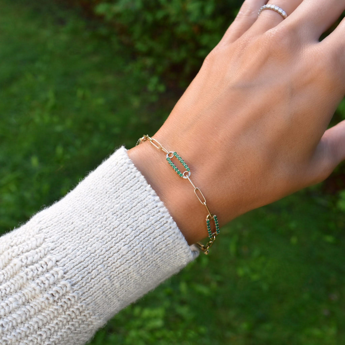 Adelaide 5 Pavé Emerald Link Bracelet in 14k Gold (May)