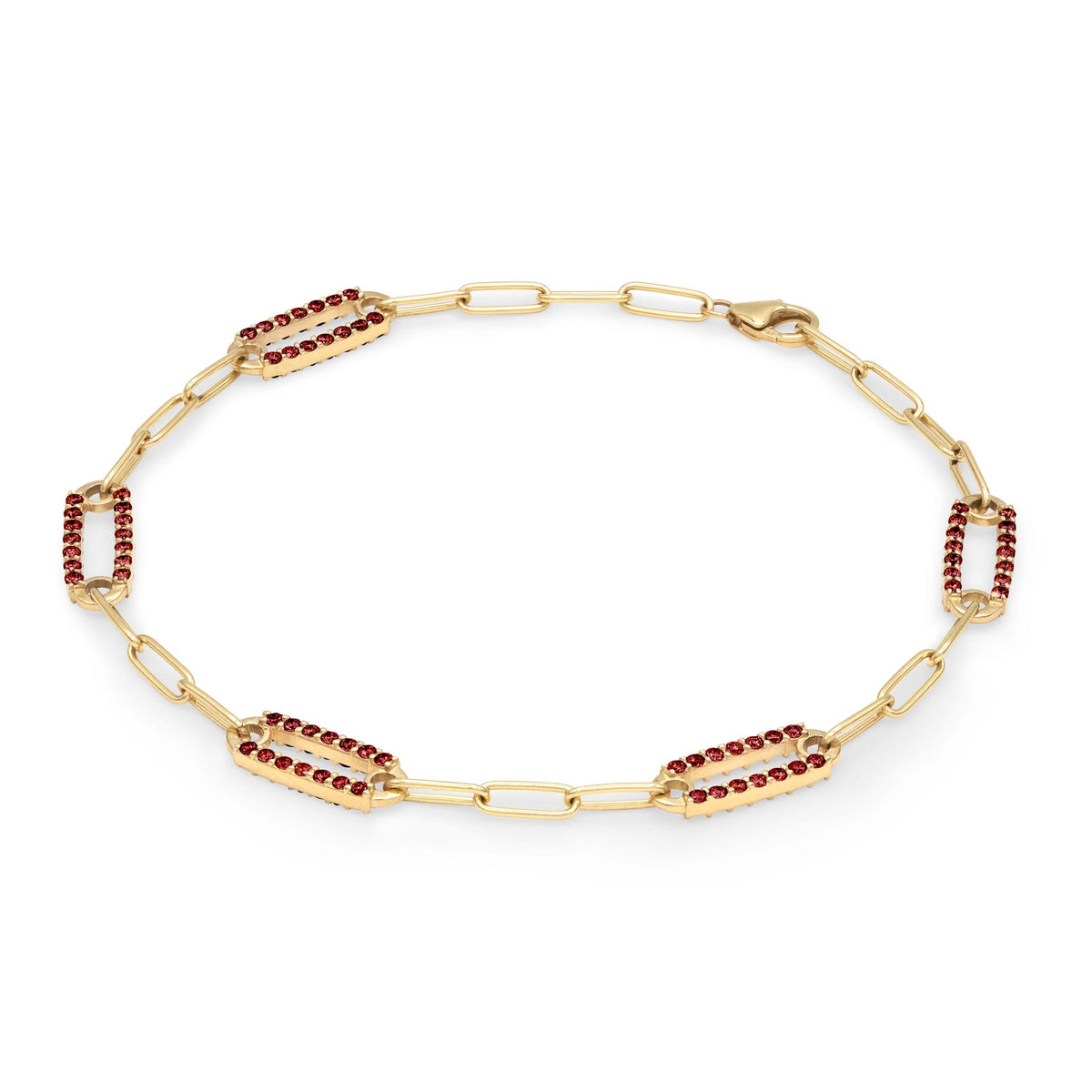 Adelaide 5 Pavé Garnet Link Bracelet in 14k Gold (January)