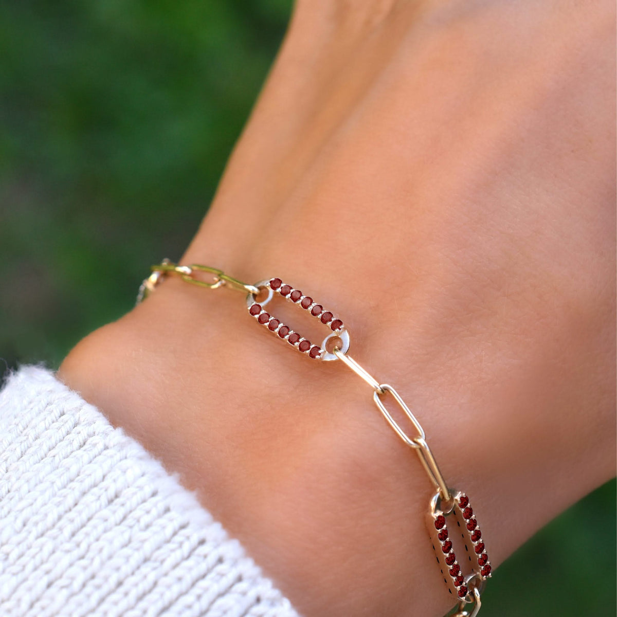 Adelaide 5 Pavé Garnet Link Bracelet in 14k Gold (January)