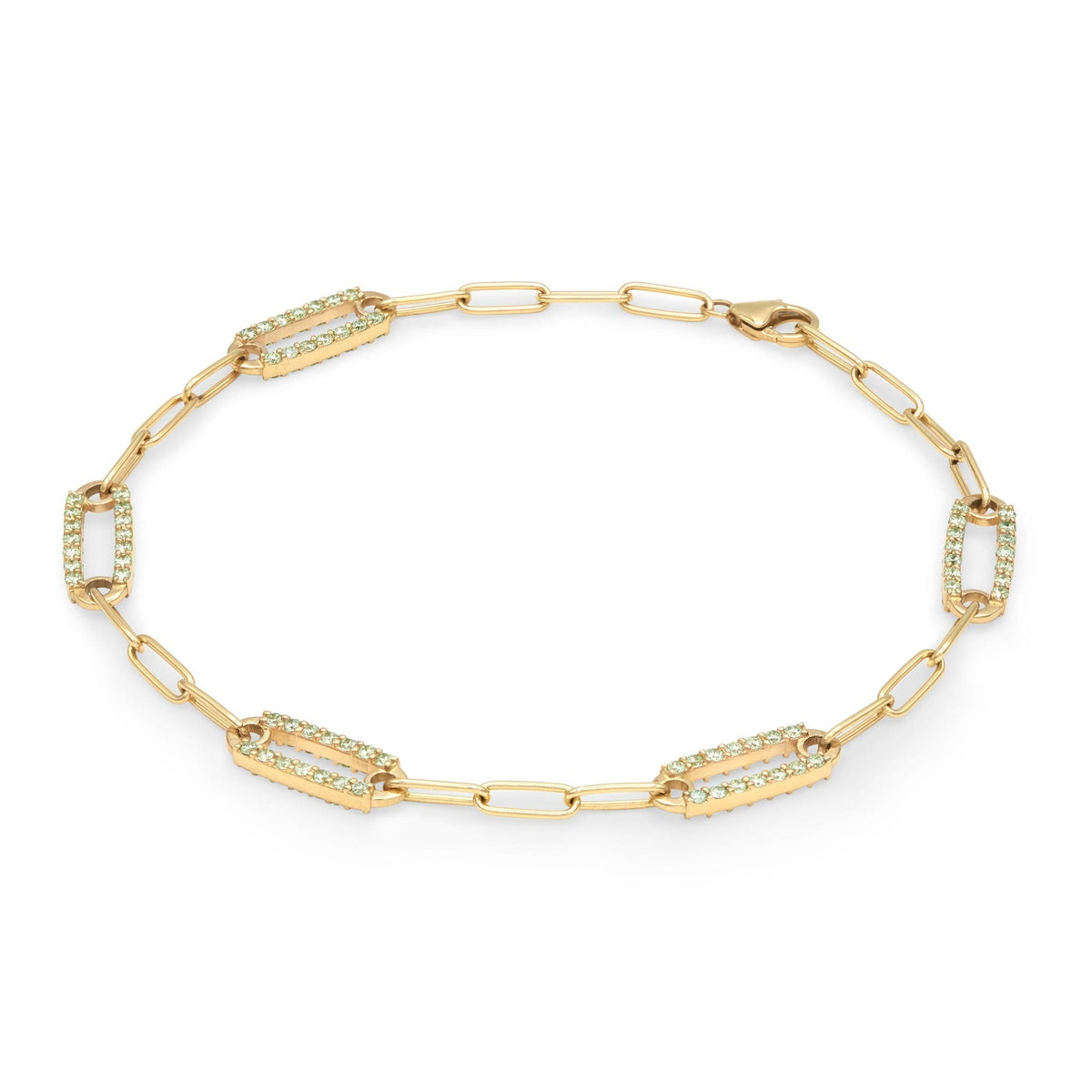 Adelaide 5 Pavé Peridot Link Bracelet in 14k Gold (August)