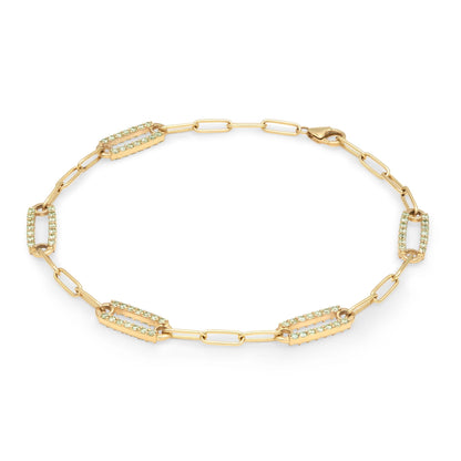 Adelaide 5 Pavé Peridot Link Bracelet in 14k Gold (August)