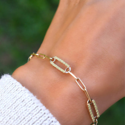 Adelaide 5 Pavé Peridot Link Bracelet in 14k Gold (August)