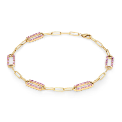 Adelaide 5 Pavé Pink Sapphire Link Bracelet in 14k Gold (October)