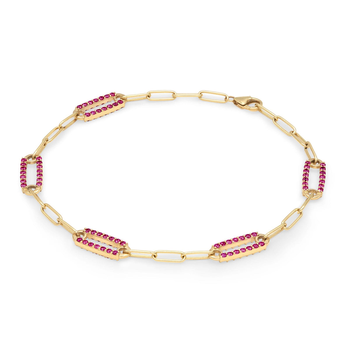 Adelaide 5 Pavé Ruby Link Bracelet in 14k Gold (July)