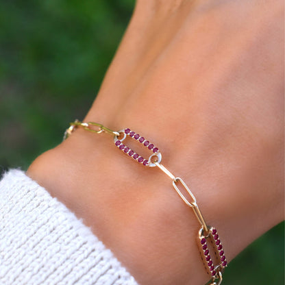Adelaide 5 Pavé Ruby Link Bracelet in 14k Gold (July)