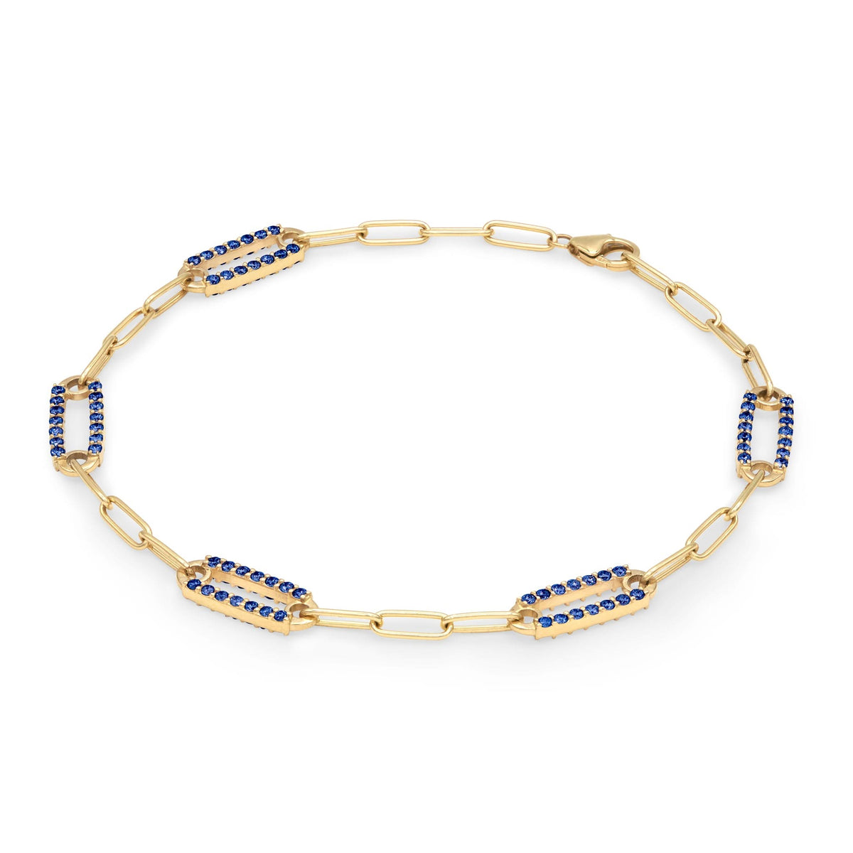 Adelaide 5 Pavé Sapphire Link Bracelet in 14k Gold (September)