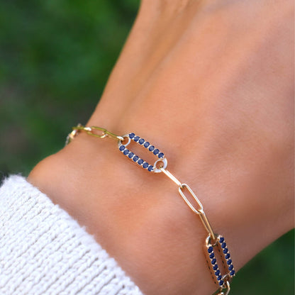 Adelaide 5 Pavé Sapphire Link Bracelet in 14k Gold (September)