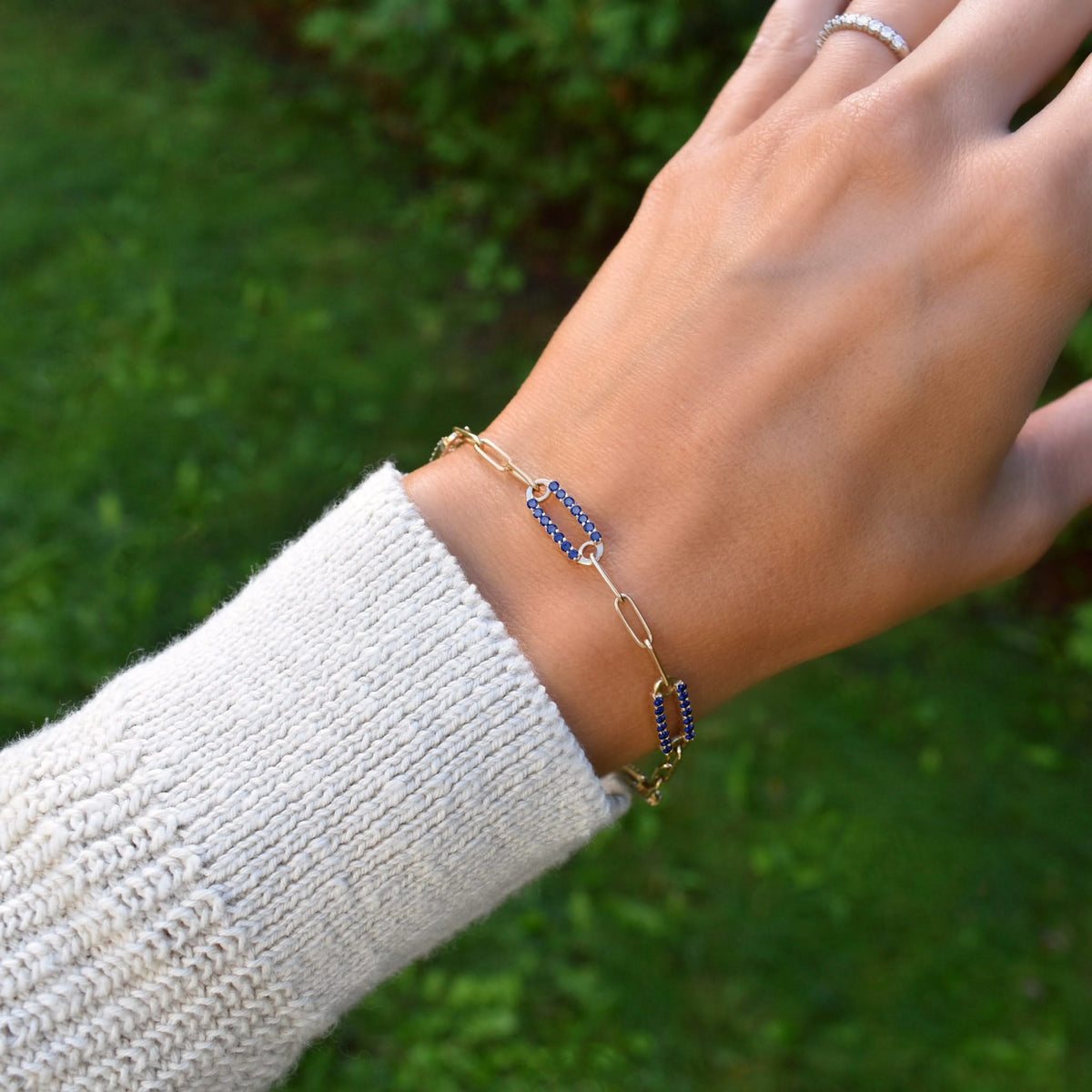 Adelaide 5 Pavé Sapphire Link Bracelet in 14k Gold (September)