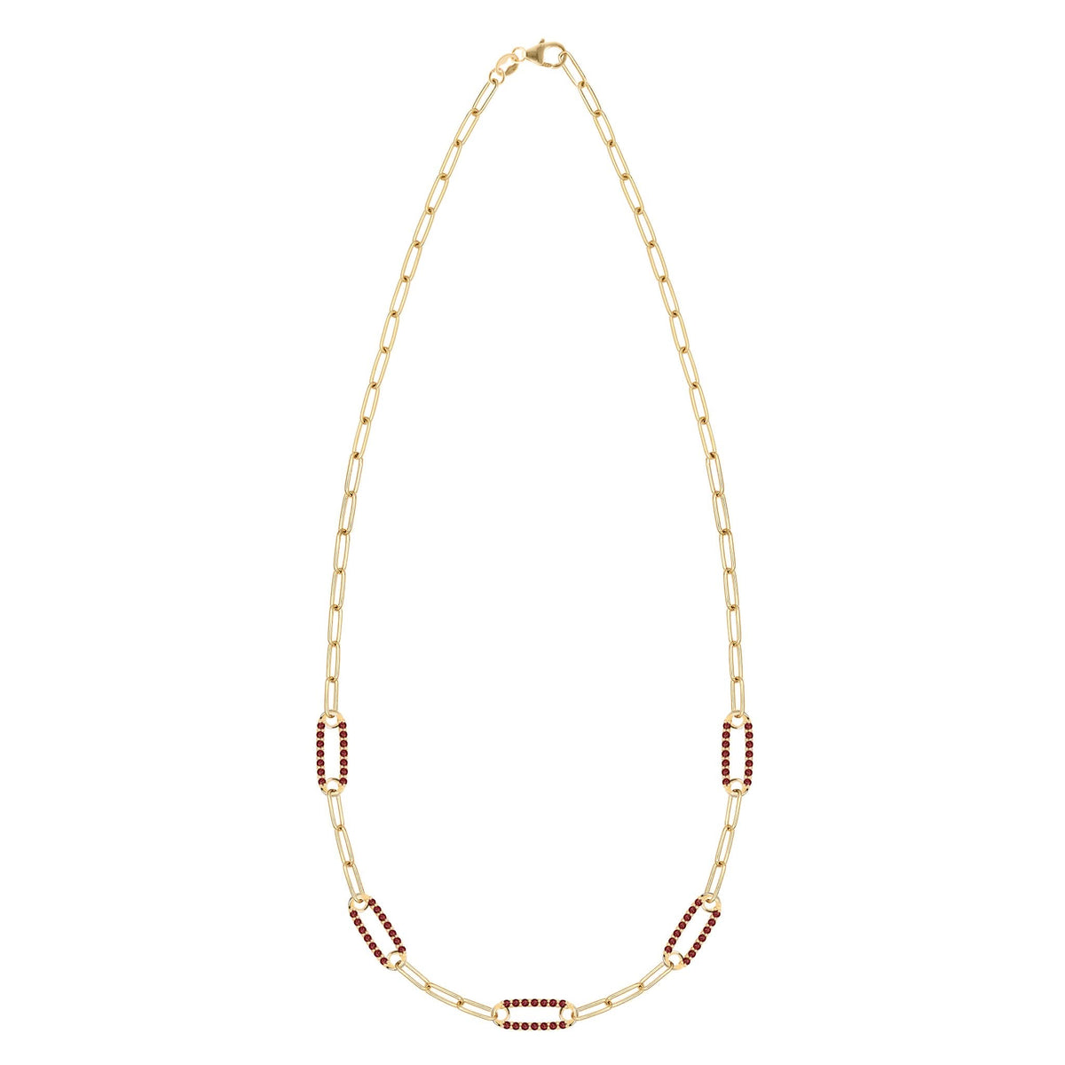 Adelaide 5 Pavé Garnet Link Necklace in 14k Gold (January)