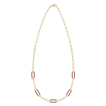 Adelaide 5 Pavé Garnet Link Necklace in 14k Gold (January)