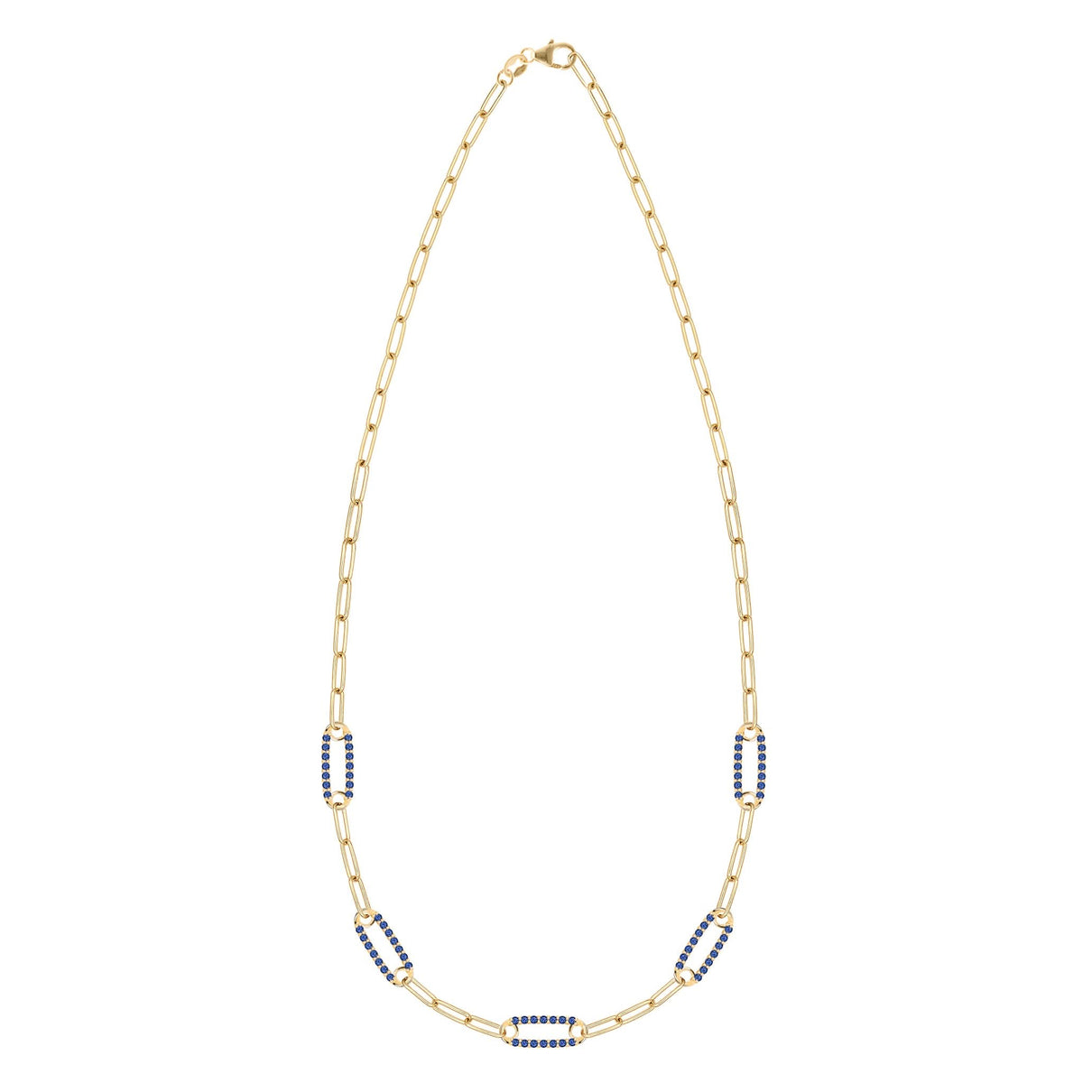 Adelaide 5 Pavé Sapphire Link Necklace in 14k Gold (September)