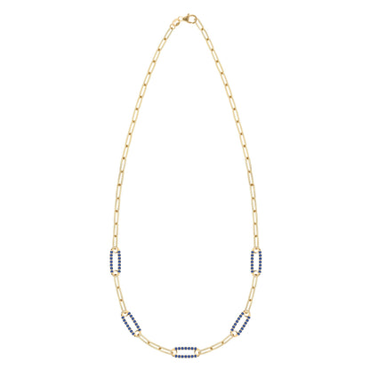 Adelaide 5 Pavé Sapphire Link Necklace in 14k Gold (September)