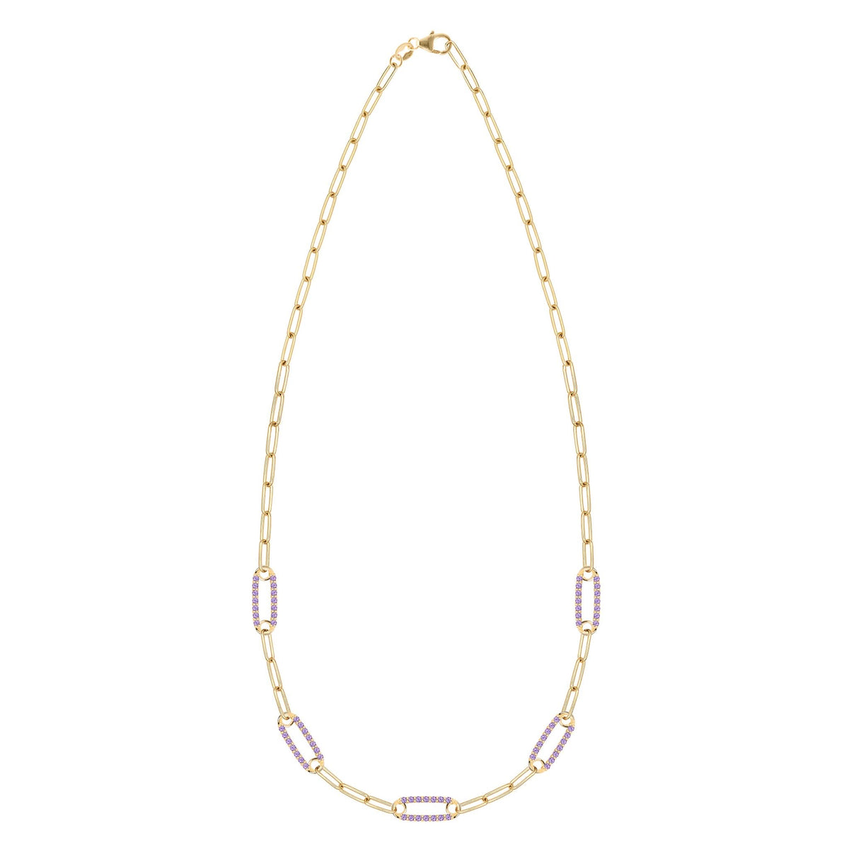 Adelaide 5 Pavé Amethyst Link Necklace in 14k Gold (February)