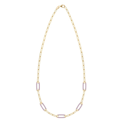 Adelaide 5 Pavé Amethyst Link Necklace in 14k Gold (February)