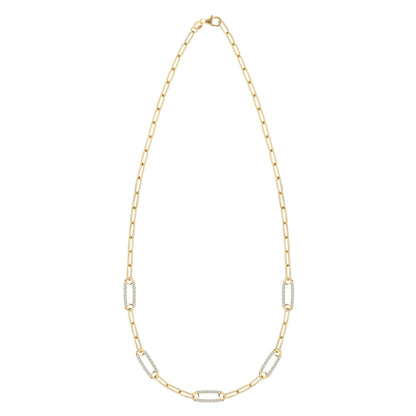 Adelaide 5 Pavé Aquamarine Link Necklace in 14k Gold (March)