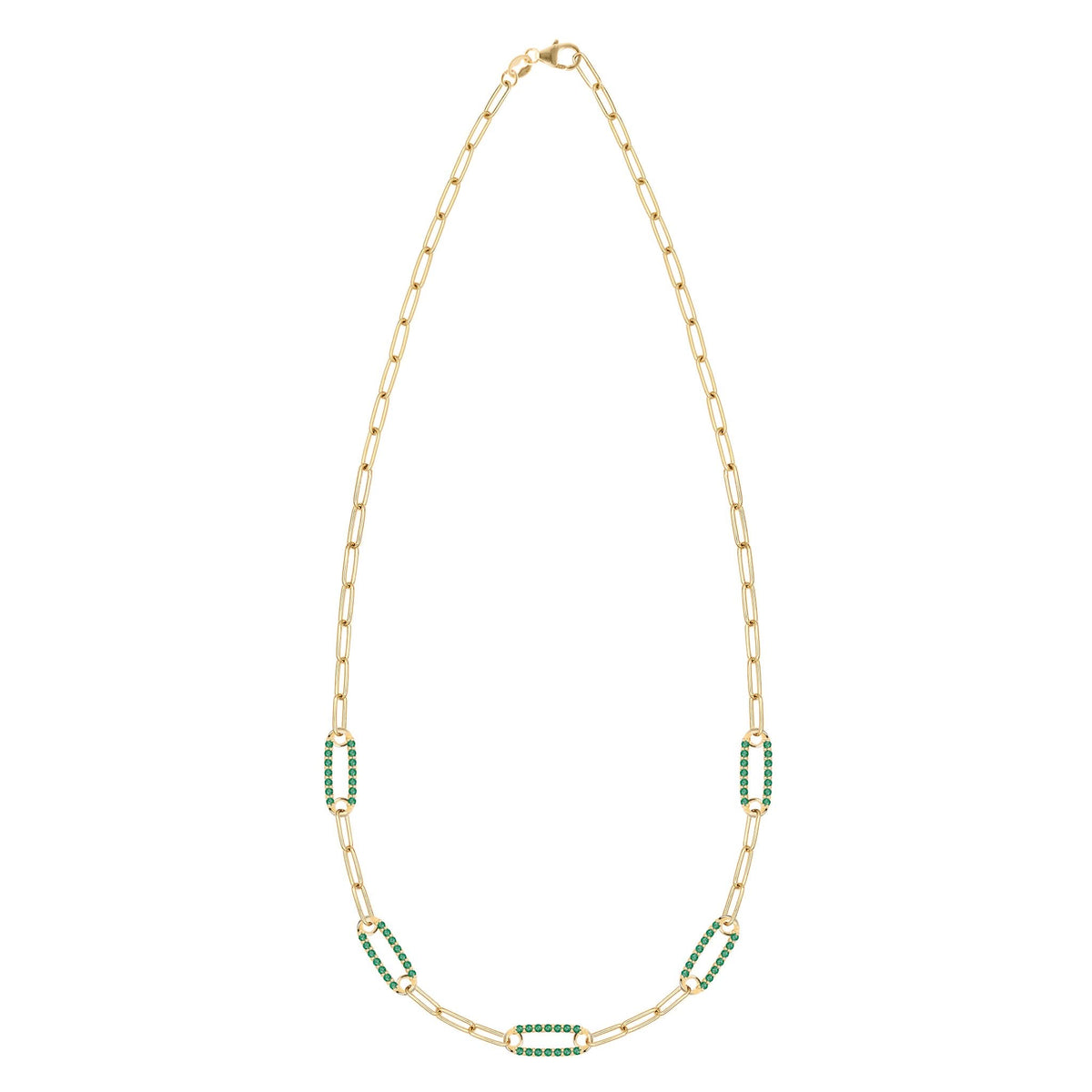 Adelaide 5 Pavé Emerald Link Necklace in 14k Gold (May)