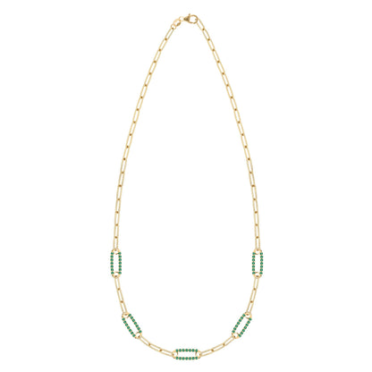 Adelaide 5 Pavé Emerald Link Necklace in 14k Gold (May)